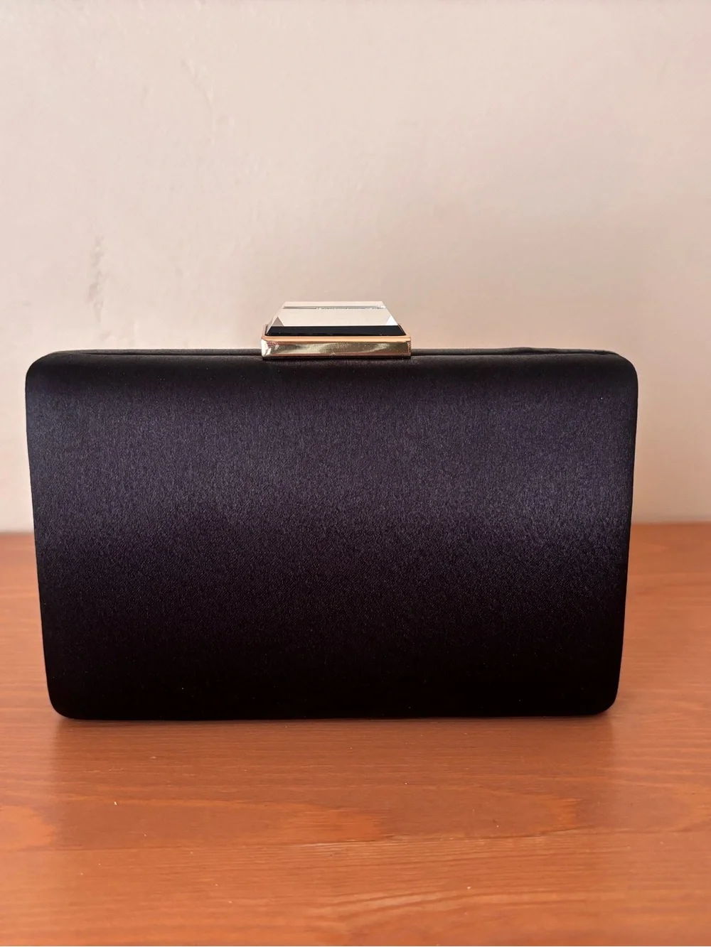 Glint Elegant Black Satin Evening Clutch Formal with chain optional